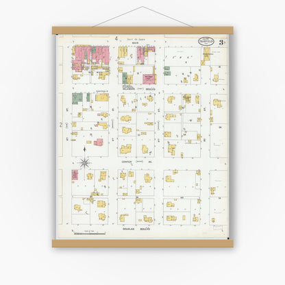Old map wall art mockup — magnetic wood frame on white wall — Sanborn Fire Insurance Map from Fairfield, Wayne County, Illinois (1901), Sheet #0003