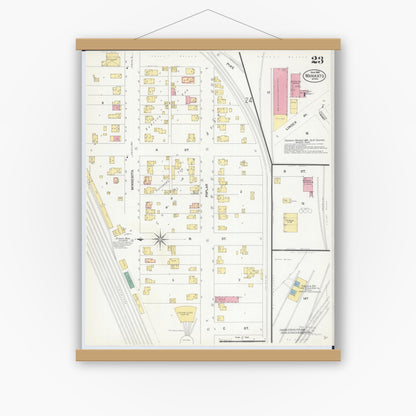 Old map wall art mockup — magnetic wood frame on white wall — Sanborn Fire Insurance Map from Mankato, Blue Earth County, Minnesota (1908), Sheet #0023