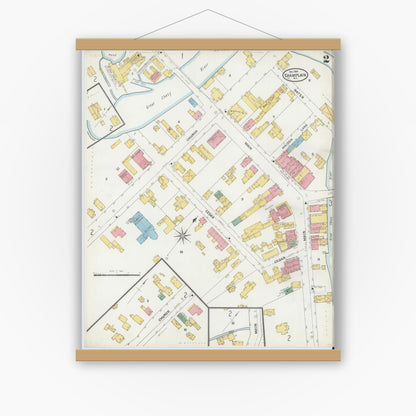 Old map wall art mockup — magnetic wood frame on white wall — Sanborn Fire Insurance Map from Champlain, Clinton County, New York (1904), Sheet #0002