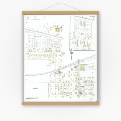 Old map wall art mockup — magnetic wood frame on white wall — Sanborn Fire Insurance Map from Bradford, Darke and Miami Counties, Ohio (1951), Sheet #0003