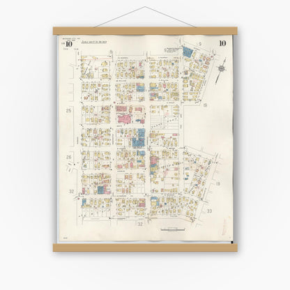 Old map wall art mockup — magnetic wood frame on white wall — Sanborn Fire Insurance Map from Michigan City, La Porte County, Indiana (1948), Sheet #0010