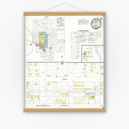 Old map wall art mockup — magnetic wood frame on white wall — Sanborn Fire Insurance Map from Perry, Dallas County, Iowa (1900) â€” Complete Set