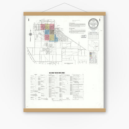 Old map wall art mockup — magnetic wood frame on white wall — Sanborn Fire Insurance Map from Pasadena, Harris County, Texas (1943) - Complete Map Set