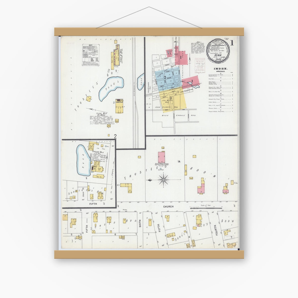 Old map wall art mockup — magnetic wood frame on white wall — Sanborn Fire Insurance Map from Xenia, Clay County, Illinois (1899) - Complete Map Set