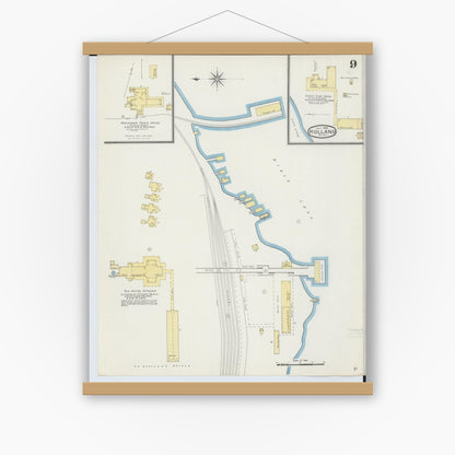 Old map wall art mockup — magnetic wood frame on white wall — Sanborn Fire Insurance Map from Holland, Ottawa County, Michigan (1893), Sheet #0009