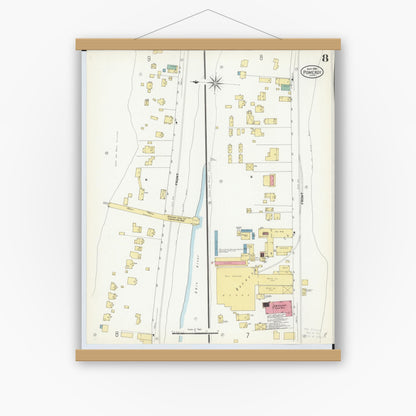 Old map wall art mockup — magnetic wood frame on white wall — Sanborn Fire Insurance Map from Pomeroy, Meigs County, Ohio (1908), Sheet #0008