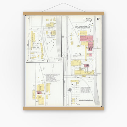 Old map wall art mockup — magnetic wood frame on white wall — Sanborn Fire Insurance Map from Cairo, Alexander County, Illinois (1901), Sheet #0017