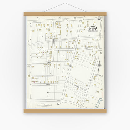 Old map wall art mockup — magnetic wood frame on white wall — Sanborn Fire Insurance Map from Patchogue, Suffolk County, New York (1916), Sheet #0023