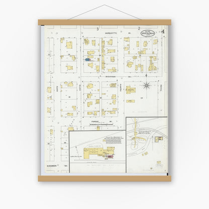 Old map wall art mockup — magnetic wood frame on white wall — Sanborn Fire Insurance Map from Crystal Falls, Iron County, Michigan (1904), Sheet #0004
