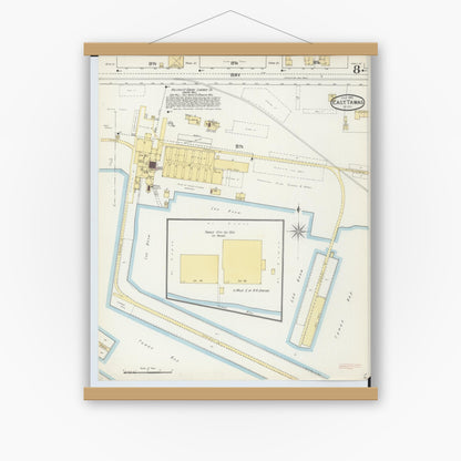 Old map wall art mockup — magnetic wood frame on white wall — Sanborn Fire Insurance Map from East Tawas, Iosco County, Michigan (1893), Sheet #0008