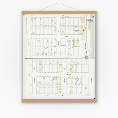 Old map wall art mockup — magnetic wood frame on white wall — Sanborn Fire Insurance Map from Virginia, Saint Louis County, Minnesota (1904), Sheet #0006