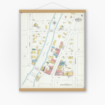 Old map wall art mockup — magnetic wood frame on white wall — Sanborn Fire Insurance Map from Northfield, Rice County, Minnesota (1900), Sheet #0004
