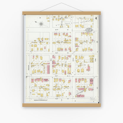 Old map wall art mockup — magnetic wood frame on white wall — Sanborn Fire Insurance Map from Ironton, Lawrence County, Ohio (1900), Sheet #0004