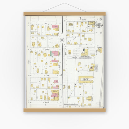 Old map wall art mockup — magnetic wood frame on white wall — Sanborn Fire Insurance Map from Cobden, Union County, Illinois (1900), Sheet #0003