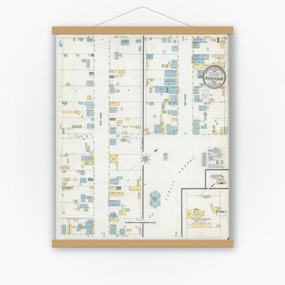 Old map wall art mockup — magnetic wood frame on white wall — Sanborn Fire Insurance Map from Fredericksburg, Gillespie County, Texas (1902) - Complete Map Set
