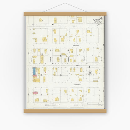Old map wall art mockup — magnetic wood frame on white wall — Sanborn Fire Insurance Map from Bartow, Polk County, Florida (1906), Sheet #0004
