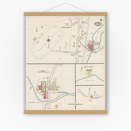 Old map wall art mockup — magnetic wood frame on white wall — Sanborn Fire Insurance Map from Oxford, Worcester County, Massachusetts (1922), Sheet #0009