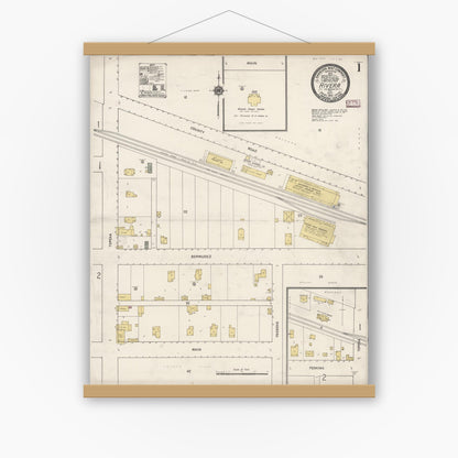 Old map wall art mockup — magnetic wood frame on white wall — Sanborn Fire Insurance Map from Rivera, Los Angeles County, California (1910) - Complete Map Set