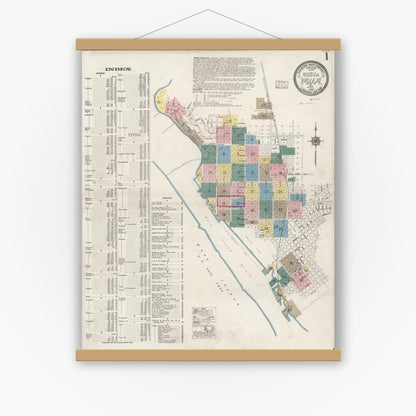 Old map wall art mockup — magnetic wood frame on white wall — Sanborn Fire Insurance Map from Vallejo, Solano County, California (1919) - Complete Map Set
