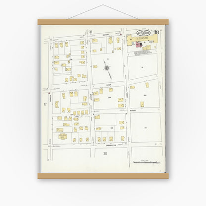 Old map wall art mockup — magnetic wood frame on white wall — Sanborn Fire Insurance Map from Attleboro, Bristol County, Massachusetts (1911), Sheet #0018