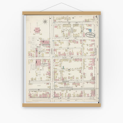 Old map wall art mockup — magnetic wood frame on white wall — Sanborn Fire Insurance Map from Steubenville, Jefferson County, Ohio (1885), Sheet #0004