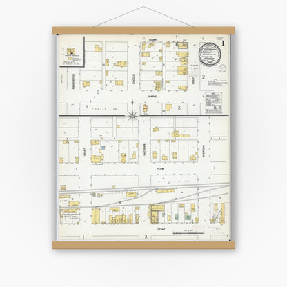 Old map wall art mockup — magnetic wood frame on white wall — Sanborn Fire Insurance Map from Houston, Houston County, Minnesota (1900), Sheet #0001
