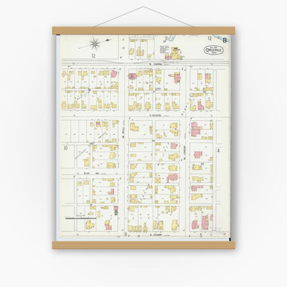 Old map wall art mockup — magnetic wood frame on white wall — Sanborn Fire Insurance Map from Circleville, Pickaway County, Ohio (1899), Sheet #0008