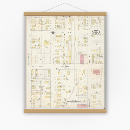 Old map wall art mockup — magnetic wood frame on white wall — Sanborn Fire Insurance Map from Biwabik, Saint Louis County, Minnesota (1936), Sheet #0003