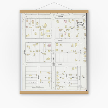 Old map wall art mockup — magnetic wood frame on white wall — Sanborn Fire Insurance Map from Mankato, Blue Earth County, Minnesota (1889), Sheet #0016