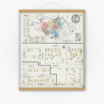Old map wall art mockup — magnetic wood frame on white wall — Sanborn Fire Insurance Map from Albert Lea, Freeborn County, Minnesota (1891) - Complete Map Set