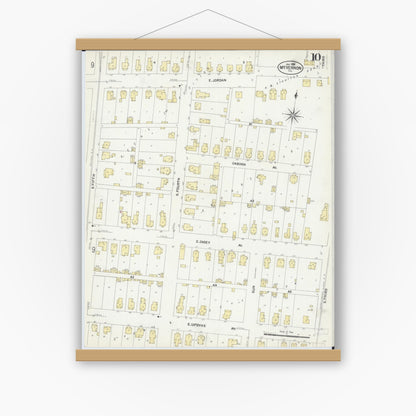 Old map wall art mockup — magnetic wood frame on white wall — Sanborn Fire Insurance Map from Mount Vernon, Jefferson County, Illinois (1908), Sheet #0010