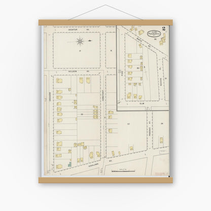 Old map wall art mockup — magnetic wood frame on white wall — Sanborn Fire Insurance Map from Peekskill, Westchester County, New York (1895), Sheet #0002