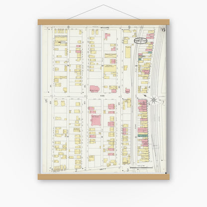 Old map wall art mockup — magnetic wood frame on white wall — Sanborn Fire Insurance Map from Homestead, Allegheny County, Pennsylvania (1896), Sheet #0006