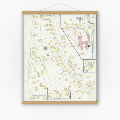 Old map wall art mockup — magnetic wood frame on white wall — Sanborn Fire Insurance Map from Ipswich, Essex County, Massachusetts (1902), Sheet #0003