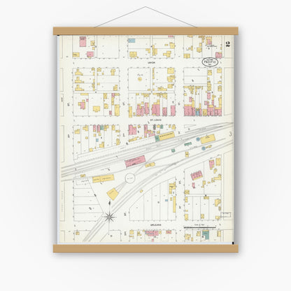 Old map wall art mockup — magnetic wood frame on white wall — Sanborn Fire Insurance Map from Pacific, Franklin County, Missouri (1903), Sheet #0002