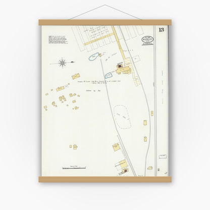Old map wall art mockup — magnetic wood frame on white wall — Sanborn Fire Insurance Map from Hurley, Iron County, Wisconsin (1905), Sheet #0013