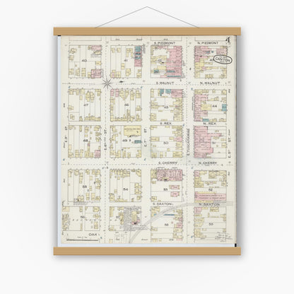 Old map wall art mockup — magnetic wood frame on white wall — Sanborn Fire Insurance Map from Canton, Stark County, Ohio (1887), Sheet #0004