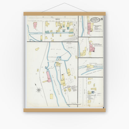 Old map wall art mockup — magnetic wood frame on white wall — Sanborn Fire Insurance Map from Honesdale, Wayne County, Pennsylvania (1892), Sheet #0006
