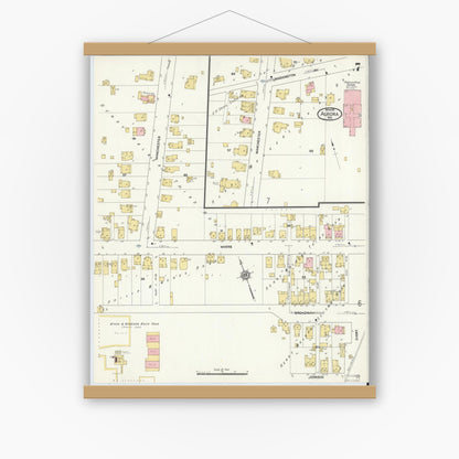 Old map wall art mockup — magnetic wood frame on white wall — Sanborn Fire Insurance Map from Aurora, Dearborn County, Indiana (1911), Sheet #0007