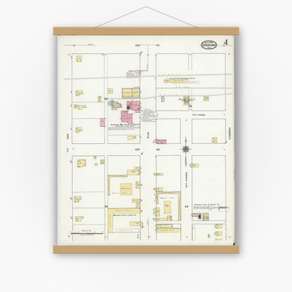 Old map wall art mockup — magnetic wood frame on white wall — Sanborn Fire Insurance Map from Graham, Young County, Texas (1920), Sheet #0004