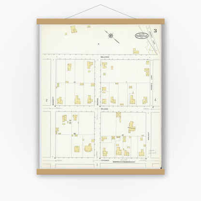 Old map wall art mockup — magnetic wood frame on white wall — Sanborn Fire Insurance Map from Farmville, Pitt County, North Carolina (1915), Sheet #0003
