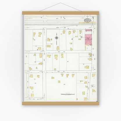 Old map wall art mockup — magnetic wood frame on white wall — Sanborn Fire Insurance Map from Hickory, Catawba County, North Carolina (1919), Sheet #0007