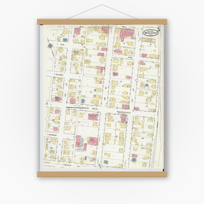 Old map wall art mockup — magnetic wood frame on white wall — Sanborn Fire Insurance Map from Middleport, Meigs County, Ohio (1916), Sheet #0005