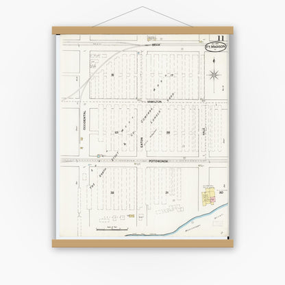 Old map wall art mockup — magnetic wood frame on white wall — Sanborn Fire Insurance Map from Fort Madison, Lee County, Iowa (1889), Sheet #0011