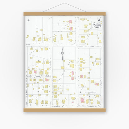 Old map wall art mockup — magnetic wood frame on white wall — Sanborn Fire Insurance Map from Jackson, Cape Girardeau County, Missouri (1931), Sheet #0004