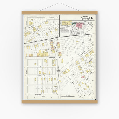 Old map wall art mockup — magnetic wood frame on white wall — Sanborn Fire Insurance Map from Turtle Creek Valley, Allegheny County, Pennsylvania (1911), Sheet #0006