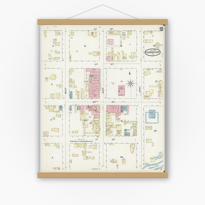 Old map wall art mockup — magnetic wood frame on white wall — Sanborn Fire Insurance Map from Coudersport, Potter County, Pennsylvania (1891), Sheet #0002