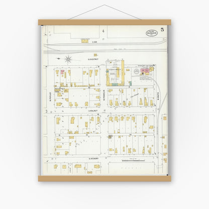 Old map wall art mockup — magnetic wood frame on white wall — Sanborn Fire Insurance Map from Du Quoin, Perry County, Illinois (1900), Sheet #0005