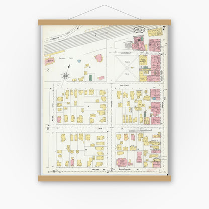 Old map wall art mockup — magnetic wood frame on white wall — Sanborn Fire Insurance Map from Oneida, Madison County, New York (1904), Sheet #0006