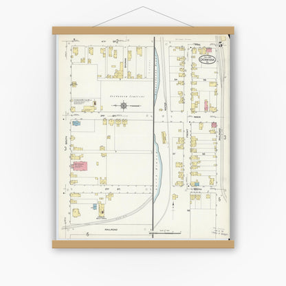 Old map wall art mockup — magnetic wood frame on white wall — Sanborn Fire Insurance Map from Catawissa, Columbia County, Pennsylvania (1913), Sheet #0005